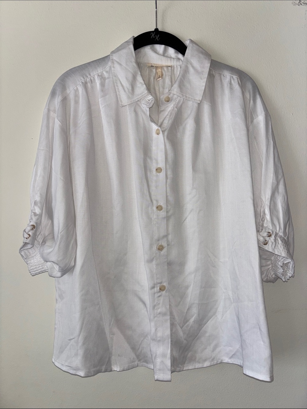 Anthropologie Hester & Orchard White Boxy Crop Button Down Blouse Sz L
